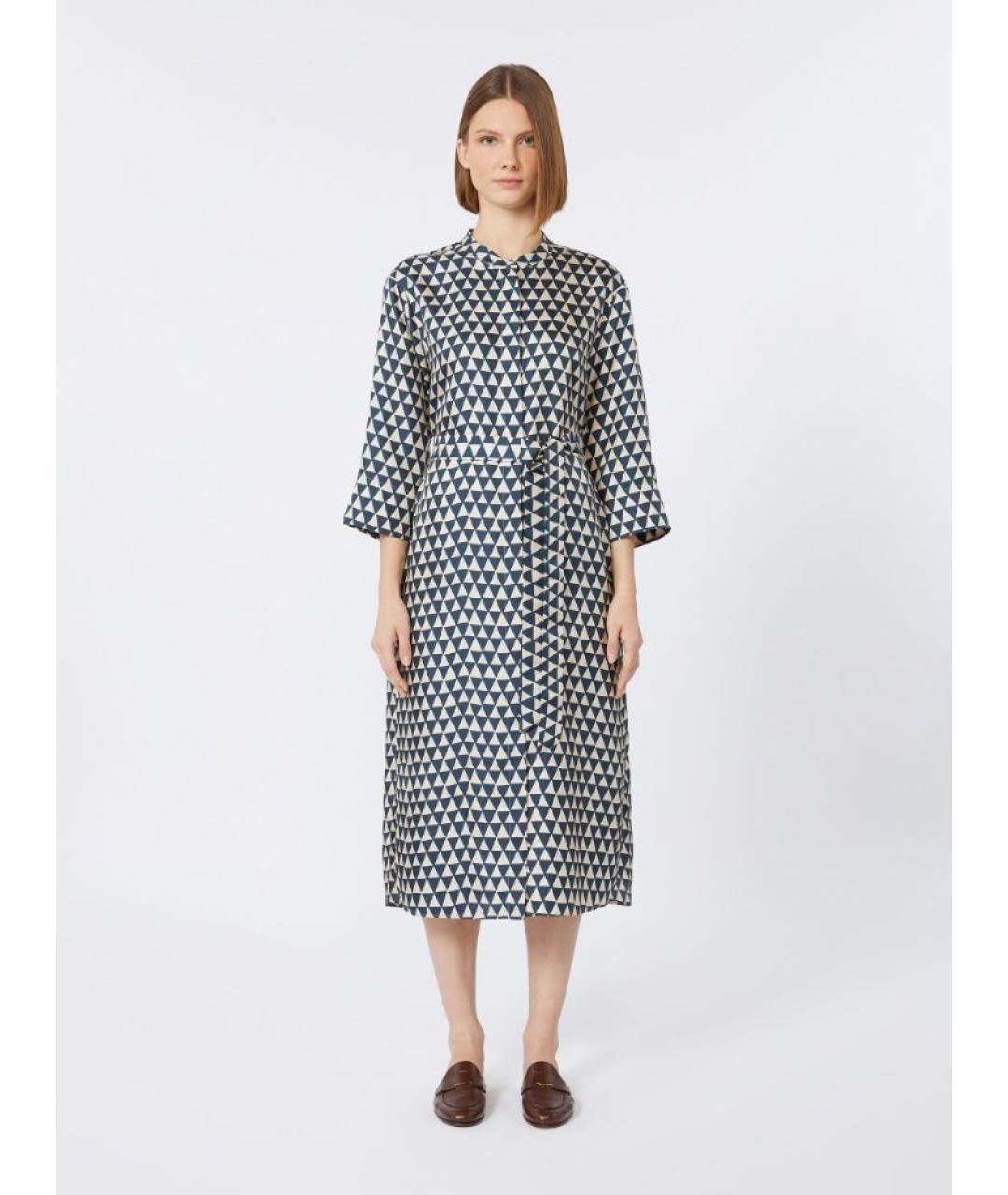 'S MAX MARA Синее шелковое повседневное платье, фото 2