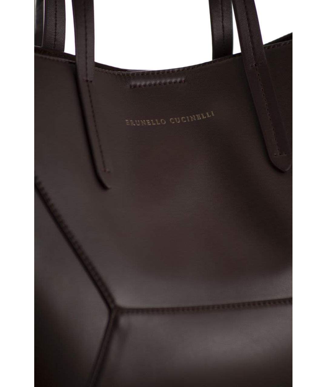 BRUNELLO CUCINELLI Бордовая кожаная сумка тоут, фото 5