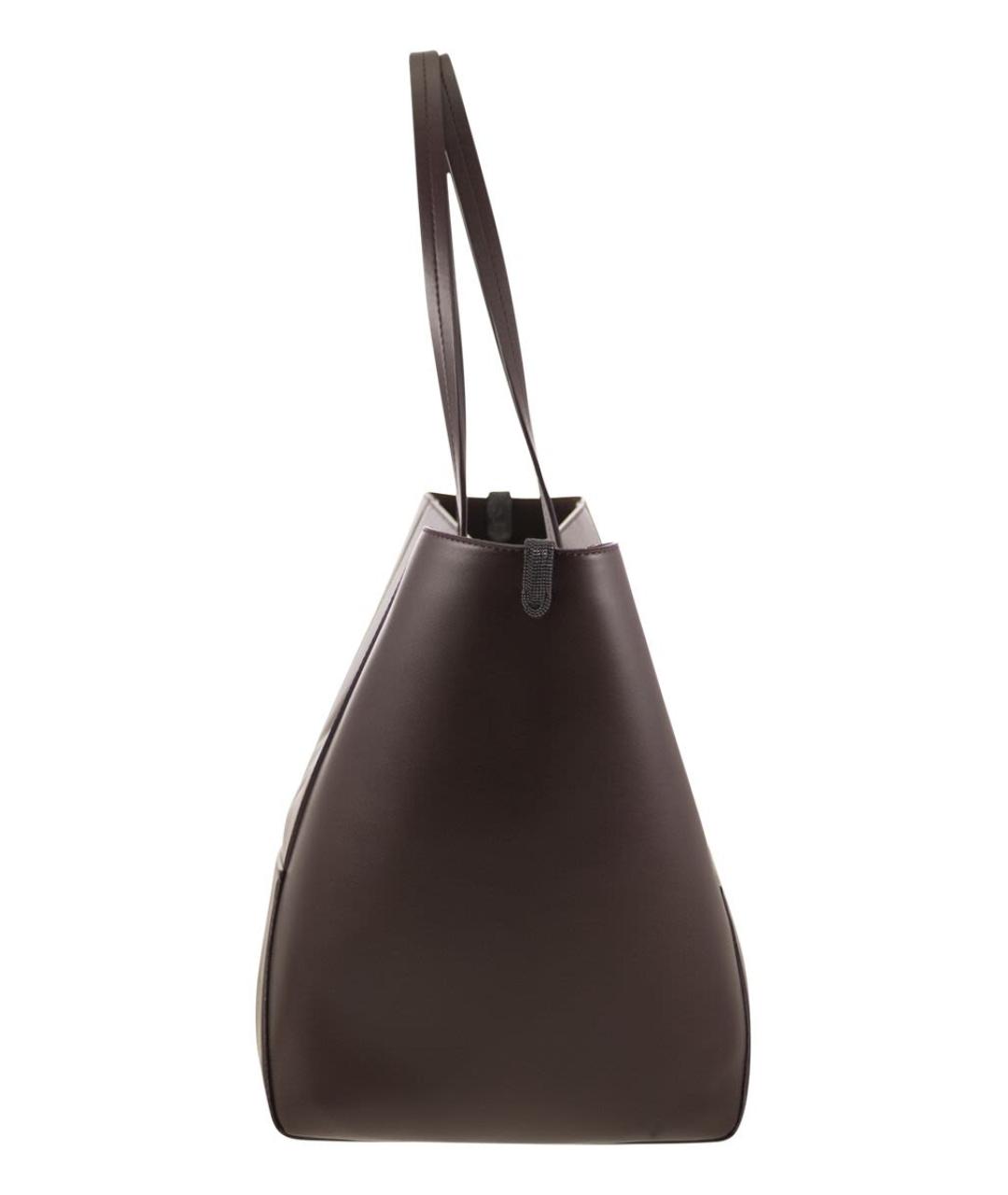 BRUNELLO CUCINELLI Бордовая кожаная сумка тоут, фото 3