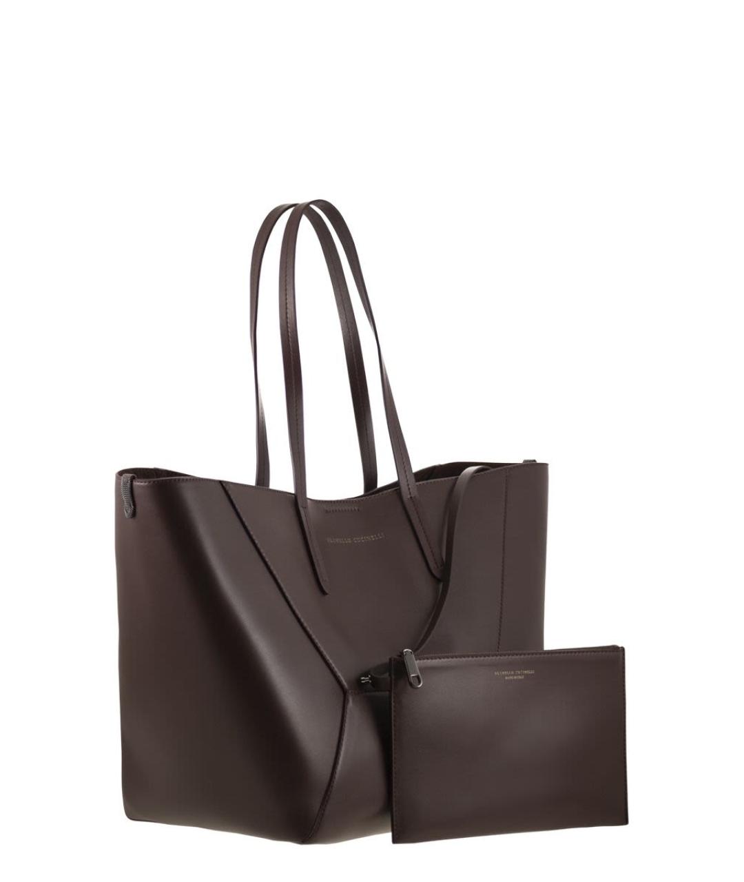 BRUNELLO CUCINELLI Бордовая кожаная сумка тоут, фото 4
