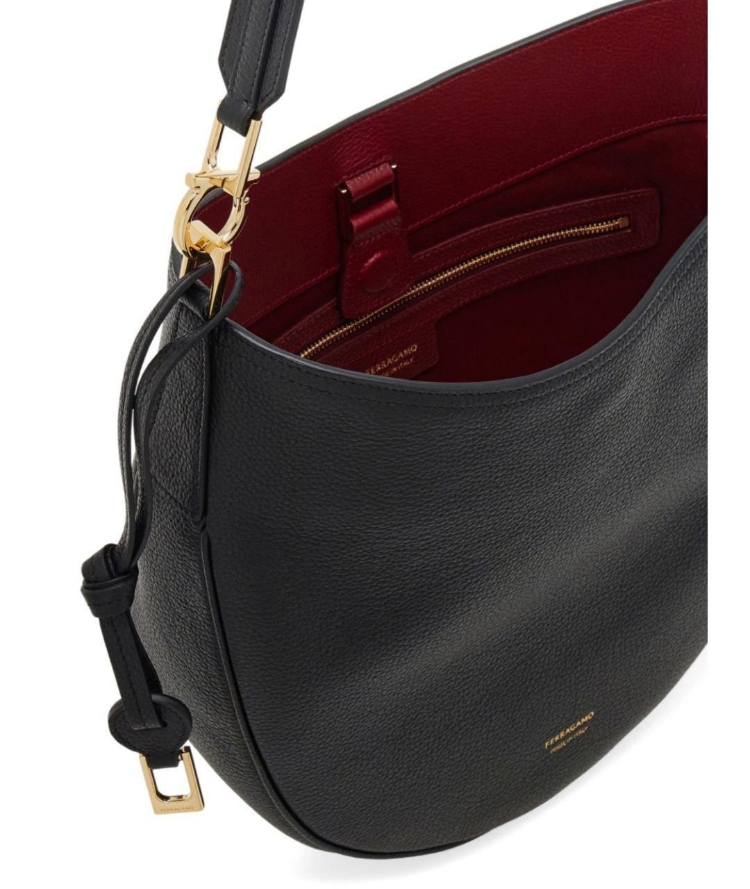 FERRAGAMO Черная кожаная сумка через плечо, фото 4