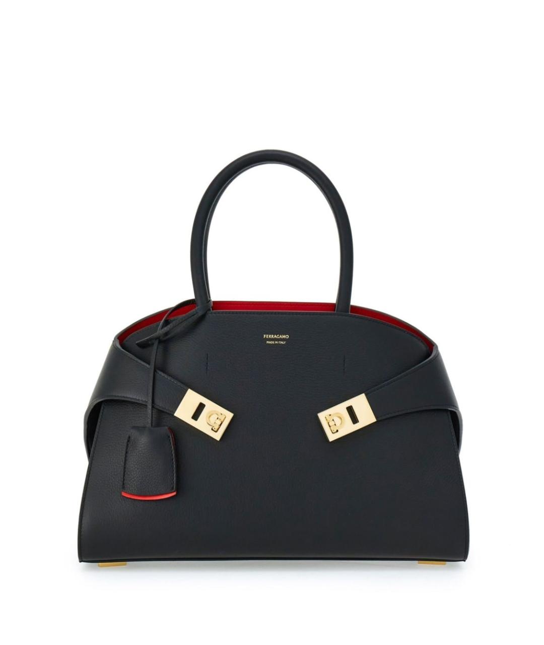 FERRAGAMO Черная кожаная сумка тоут, фото 1