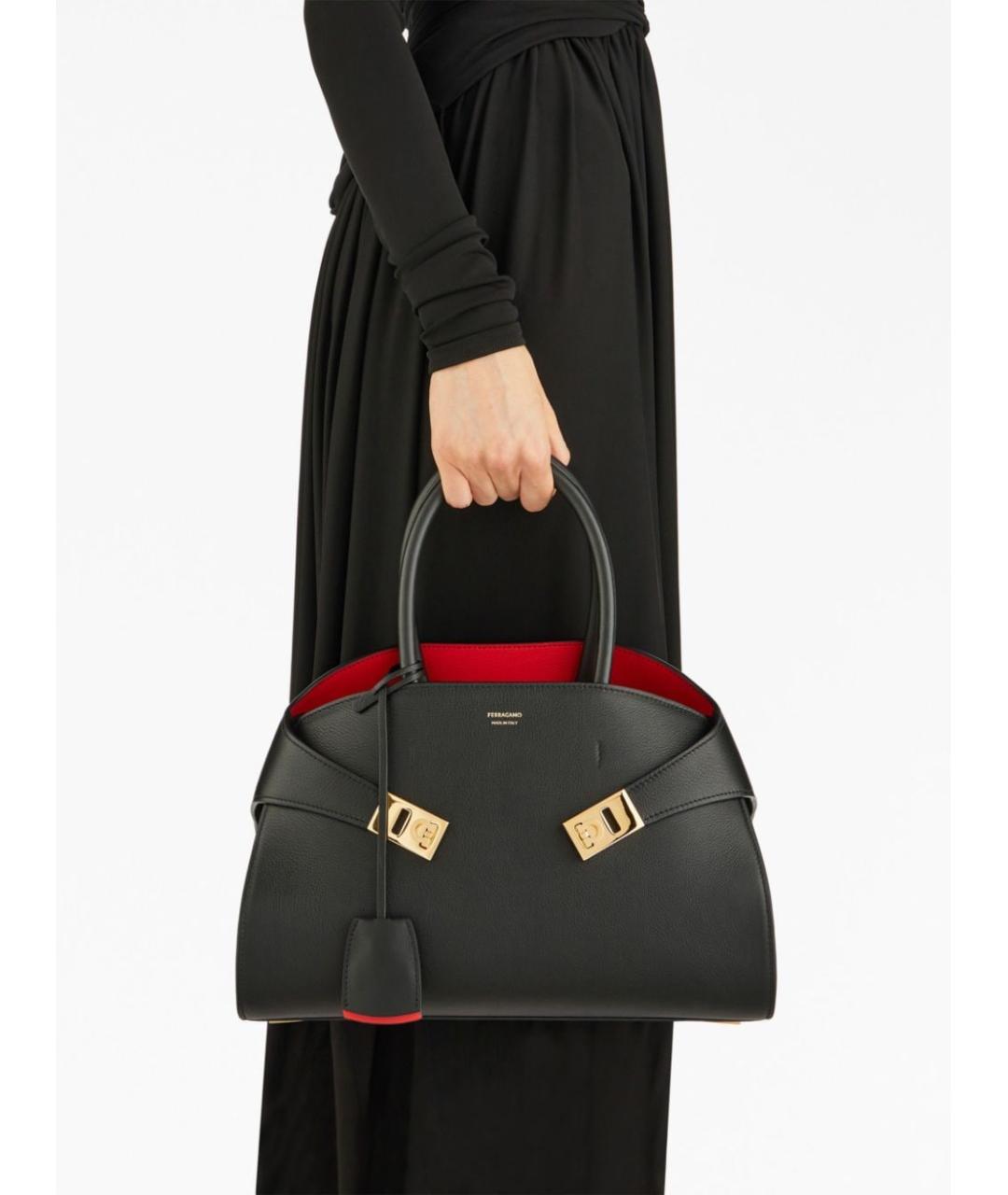 FERRAGAMO Черная кожаная сумка тоут, фото 4