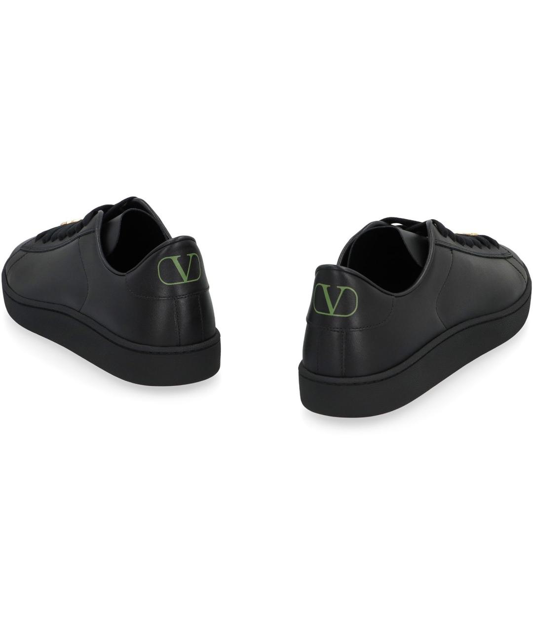 VALENTINO Черные кожаные низкие кроссовки / кеды, фото 4