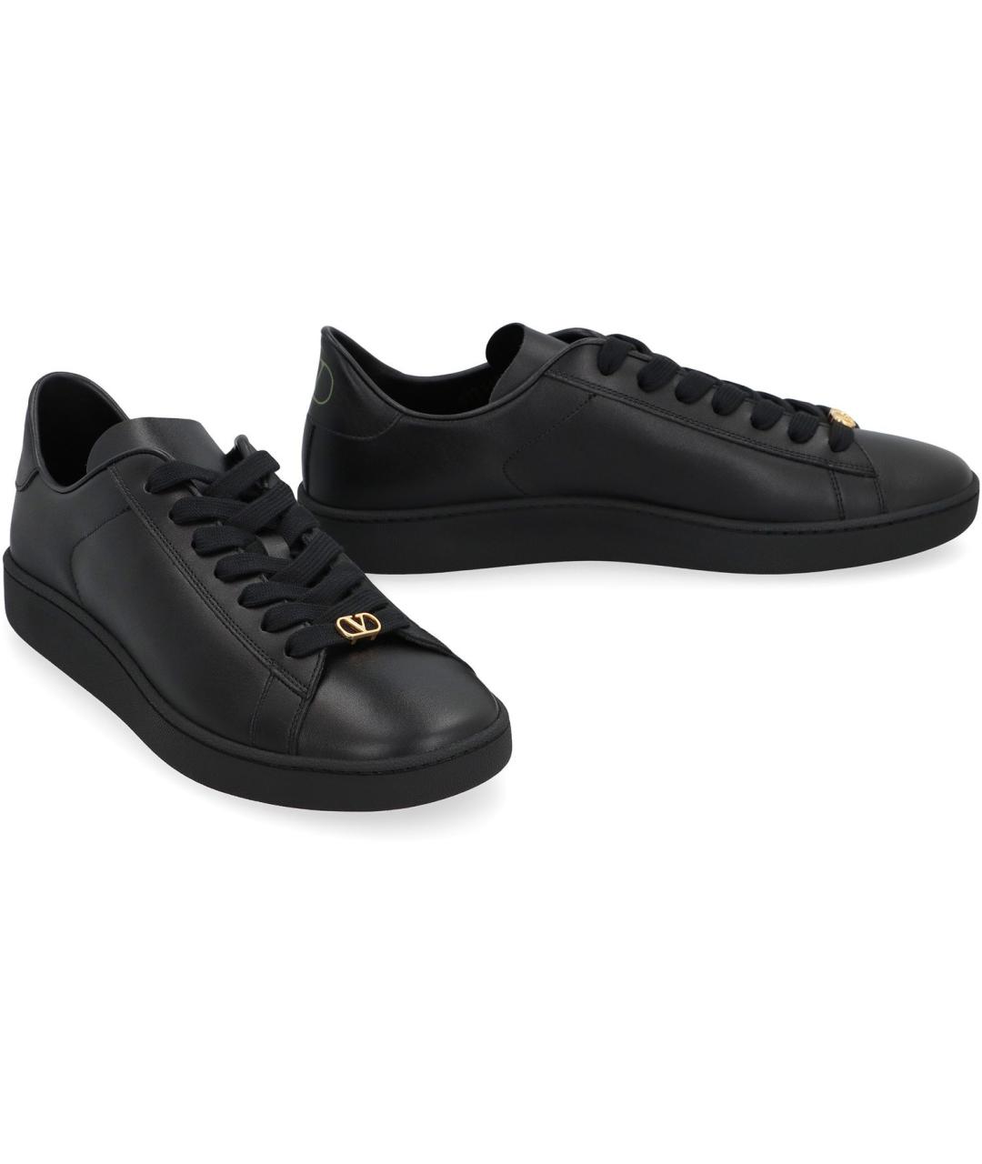 VALENTINO Черные кожаные низкие кроссовки / кеды, фото 3
