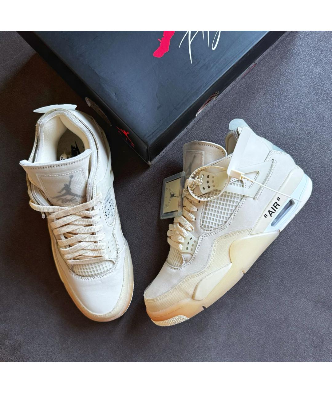 NIKE X OFF-WHITE Бежевые кожаные высокие кроссовки / кеды, фото 5