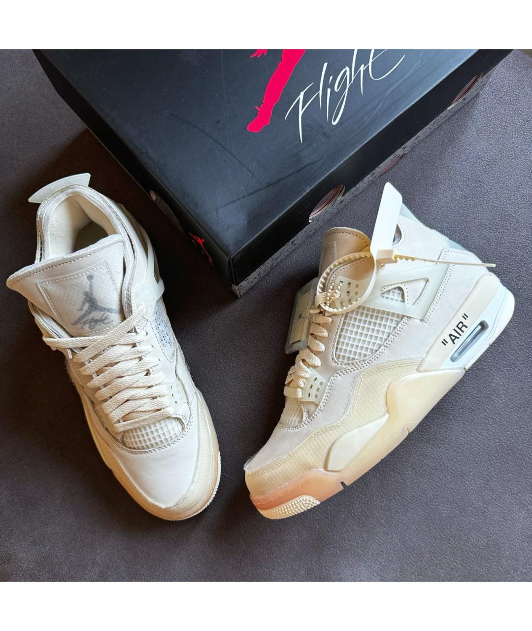 NIKE X OFF-WHITE Бежевые кожаные высокие кроссовки / кеды, фото 5