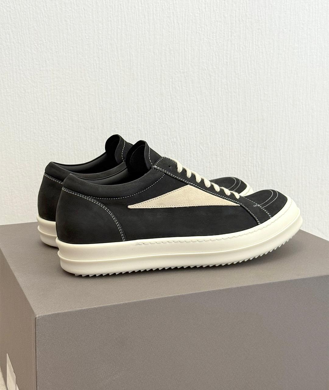 RICK OWENS Черные кожаные низкие кроссовки / кеды, фото 4