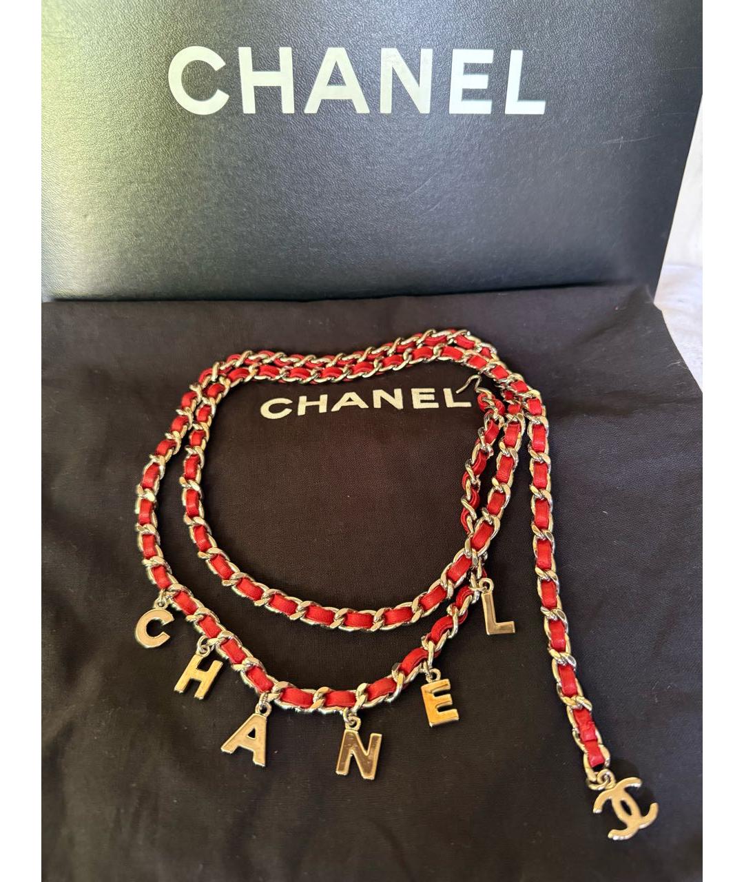 CHANEL Красный кожаный ремень, фото 4