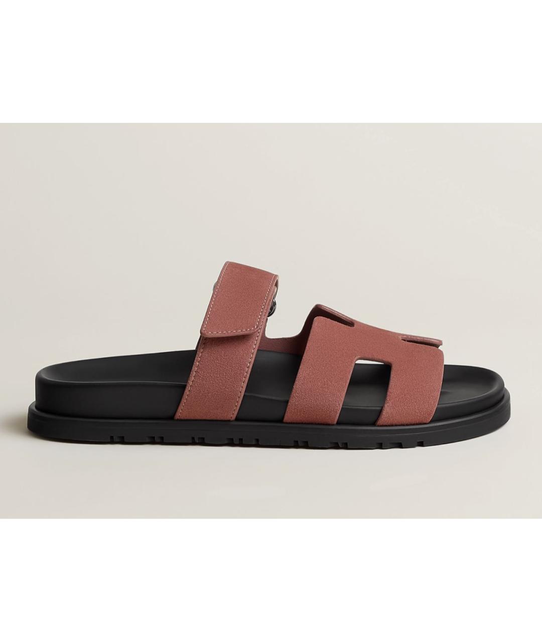 HERMES Коралловые замшевые шлепанцы, фото 7