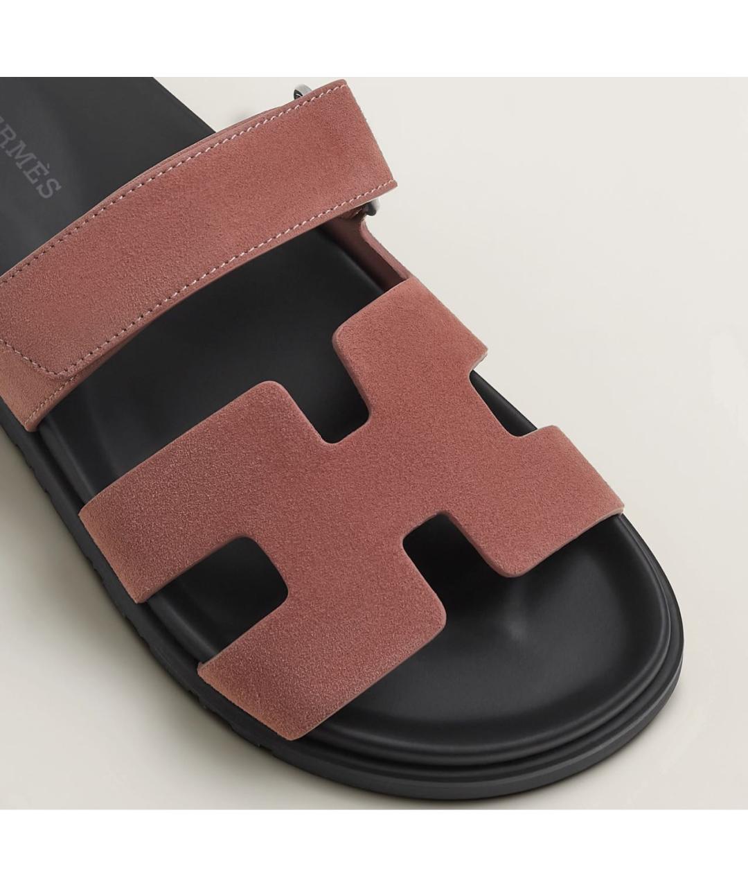 HERMES Коралловые замшевые шлепанцы, фото 5