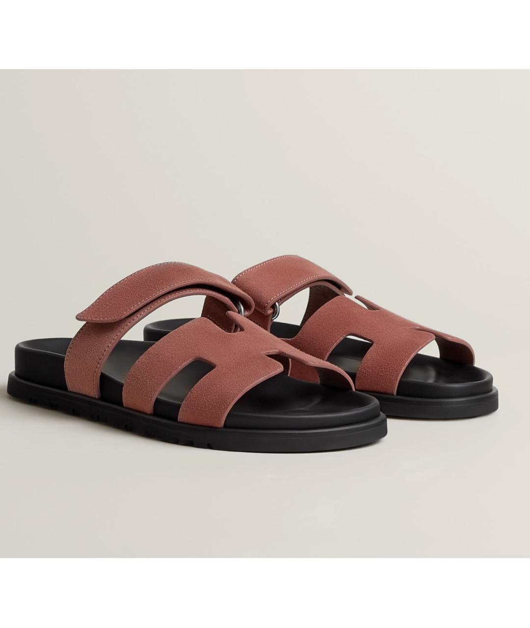 HERMES Коралловые замшевые шлепанцы, фото 2