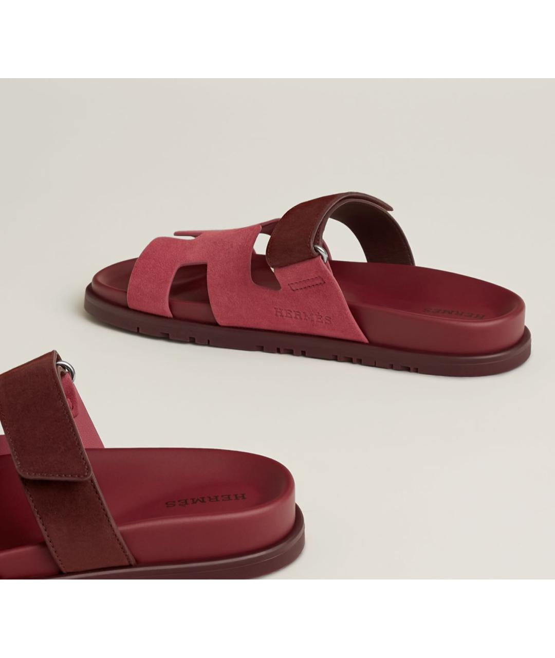 HERMES Бордовые замшевые шлепанцы, фото 4