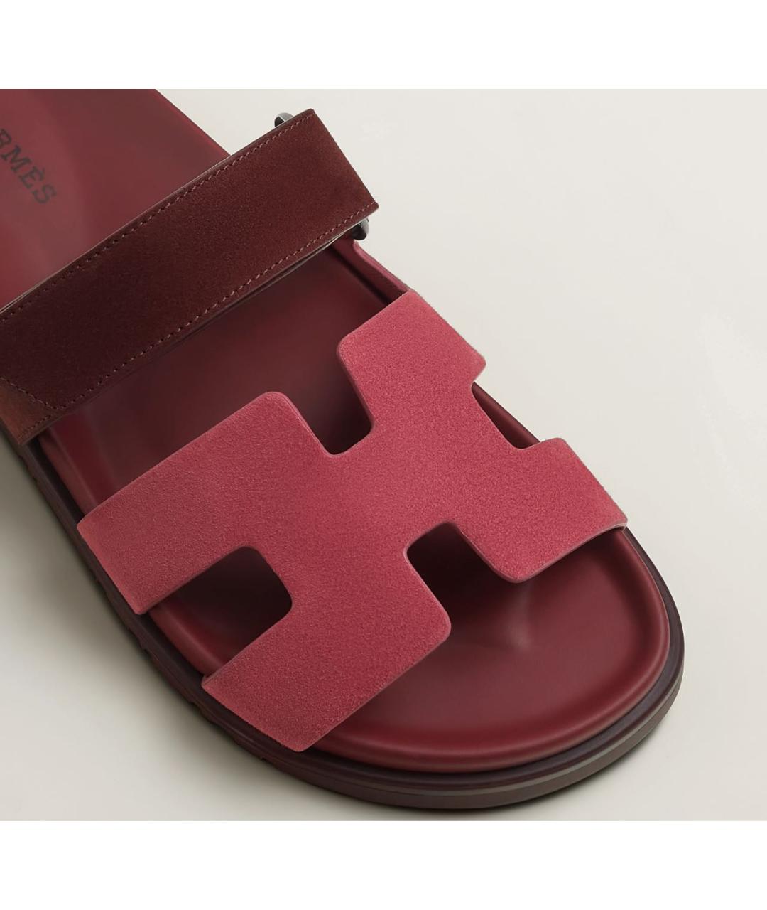 HERMES Бордовые замшевые шлепанцы, фото 5