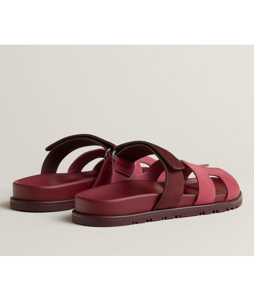 HERMES Бордовые замшевые шлепанцы, фото 3