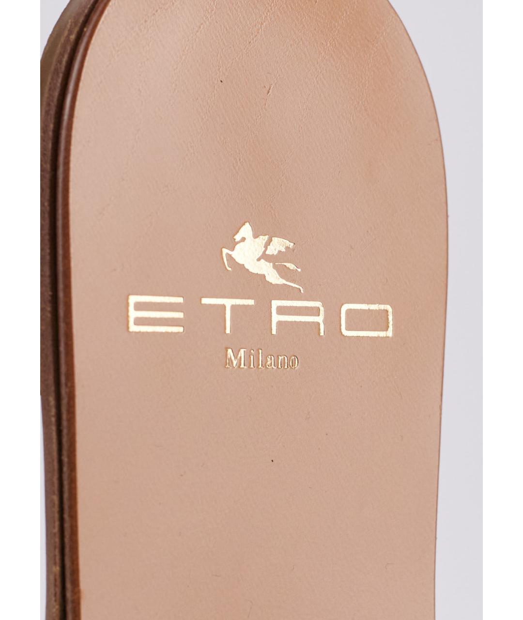 ETRO Коричневые кожаные шлепанцы, фото 5