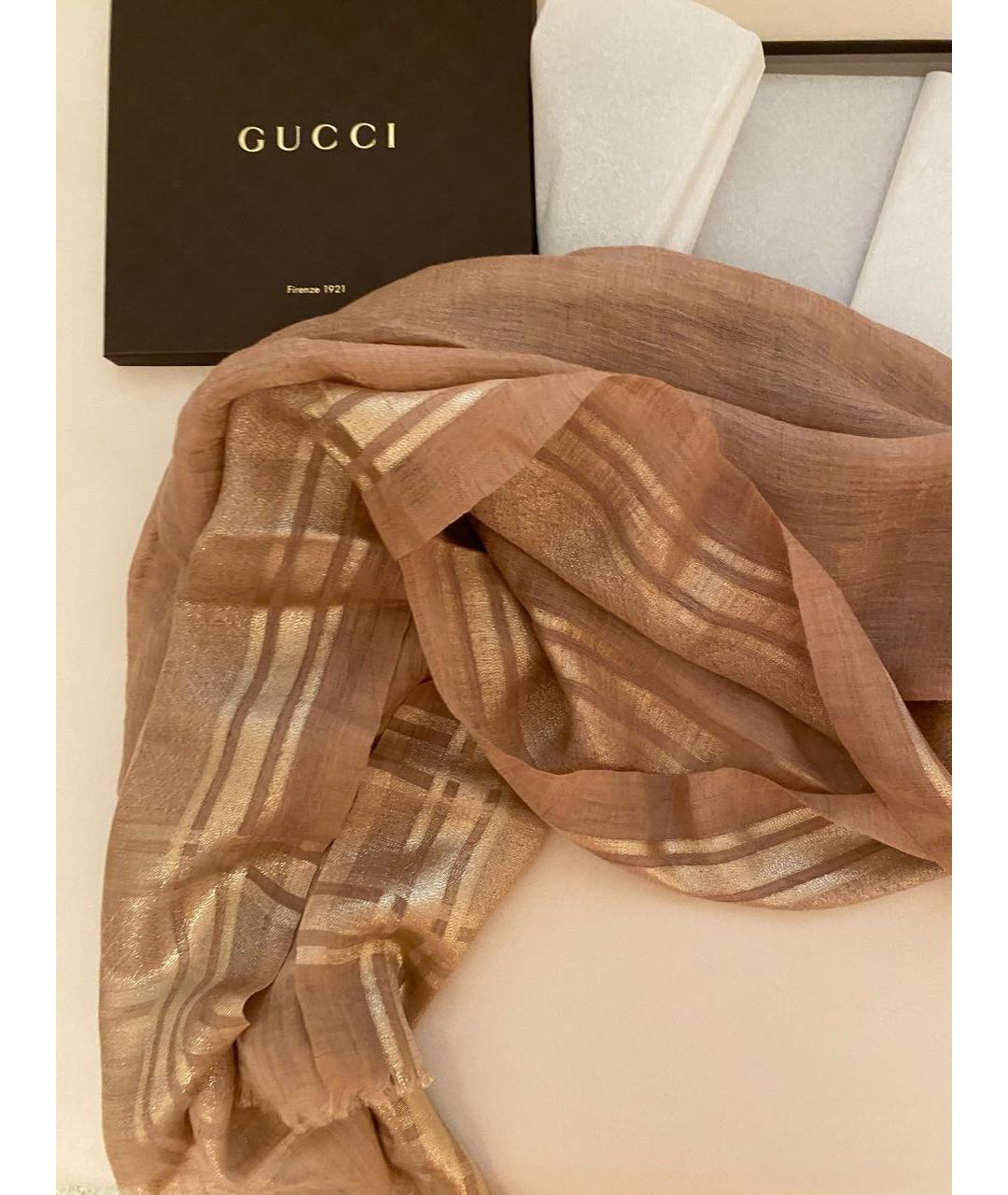 GUCCI Коричневый льняной шарф, фото 6