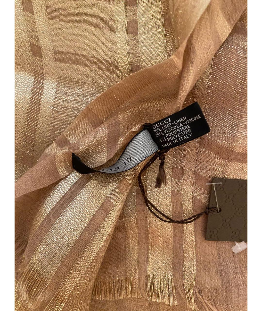 GUCCI Коричневый льняной шарф, фото 2