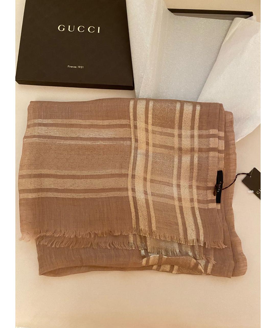 GUCCI Коричневый льняной шарф, фото 8