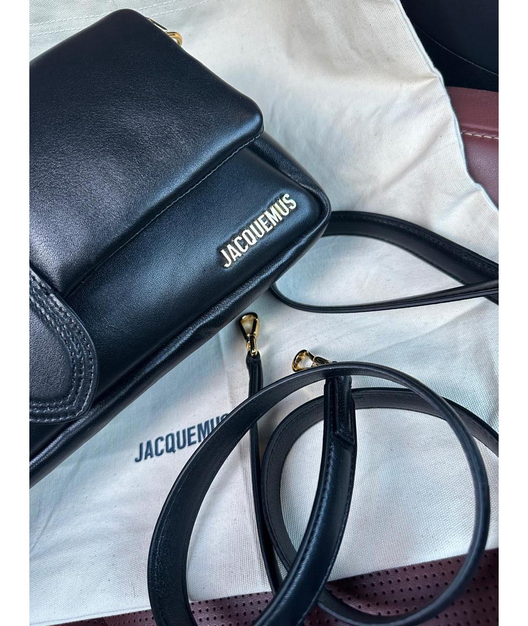 JACQUEMUS Черная кожаная сумка через плечо, фото 4