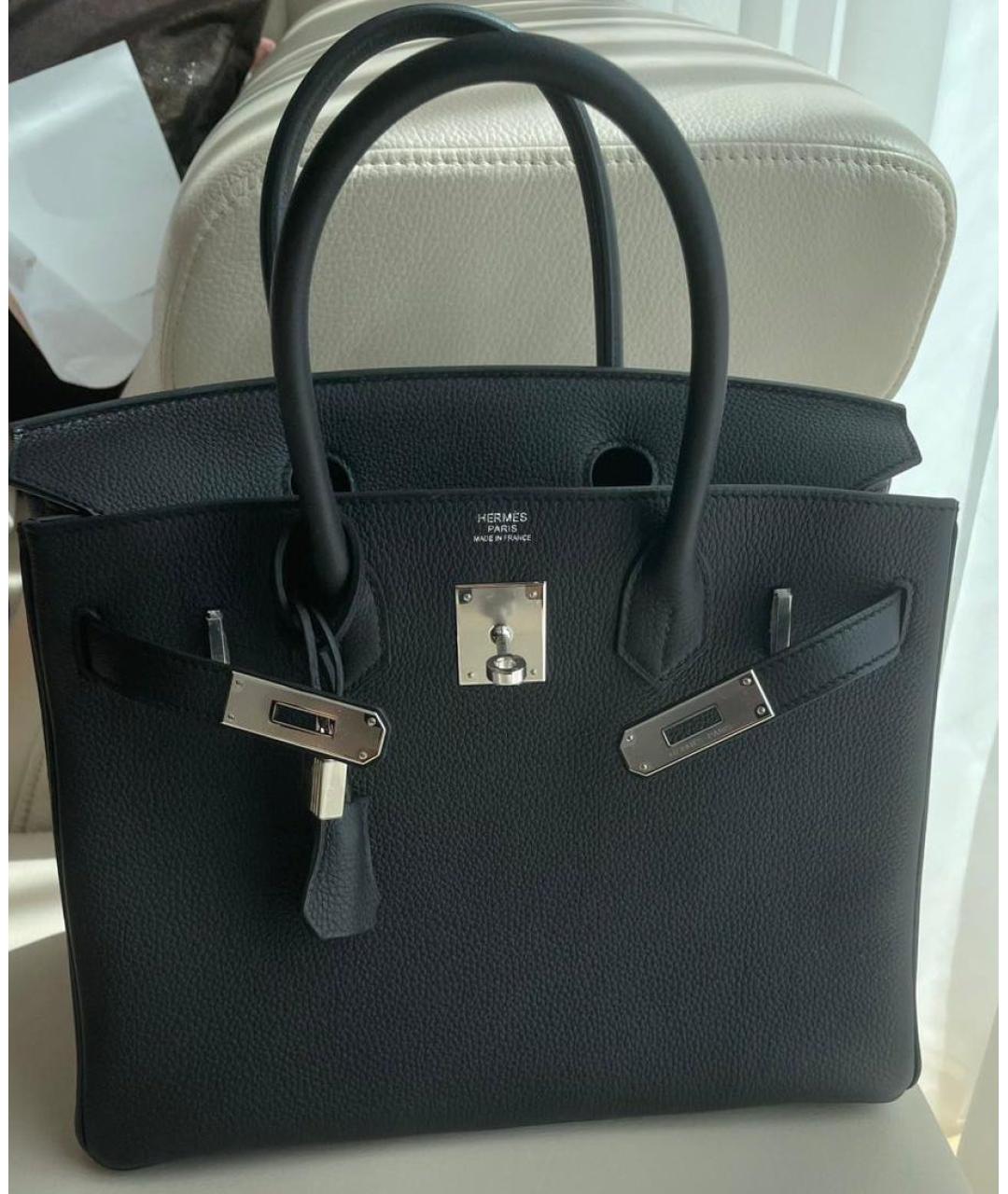 HERMES Черная кожаная сумка с короткими ручками, фото 5