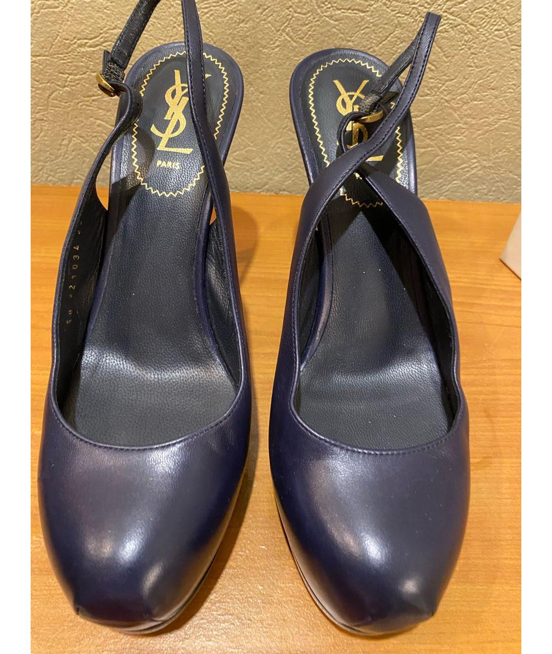 SAINT LAURENT Темно-синие кожаные туфли, фото 2