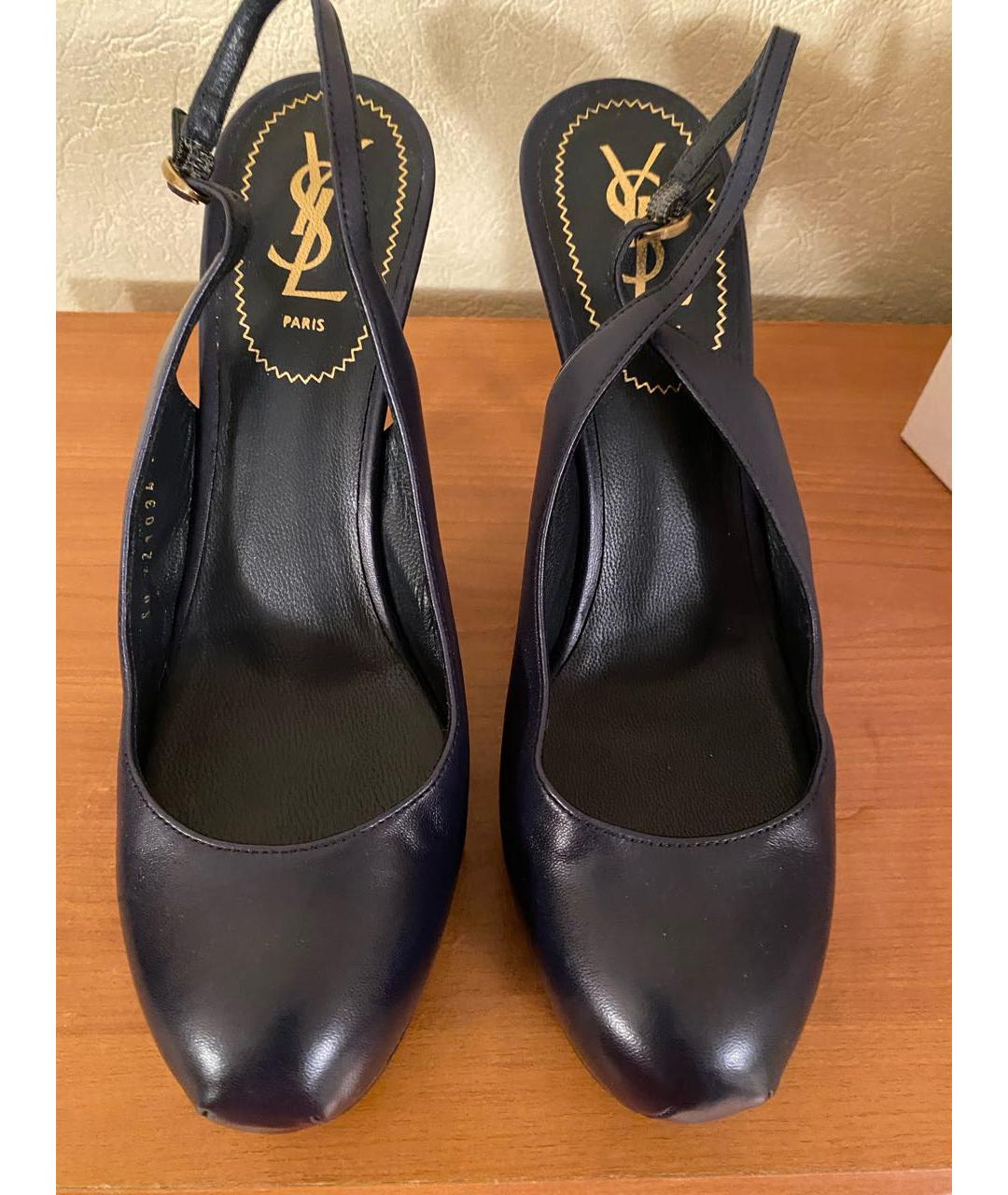 SAINT LAURENT Темно-синие кожаные туфли, фото 6