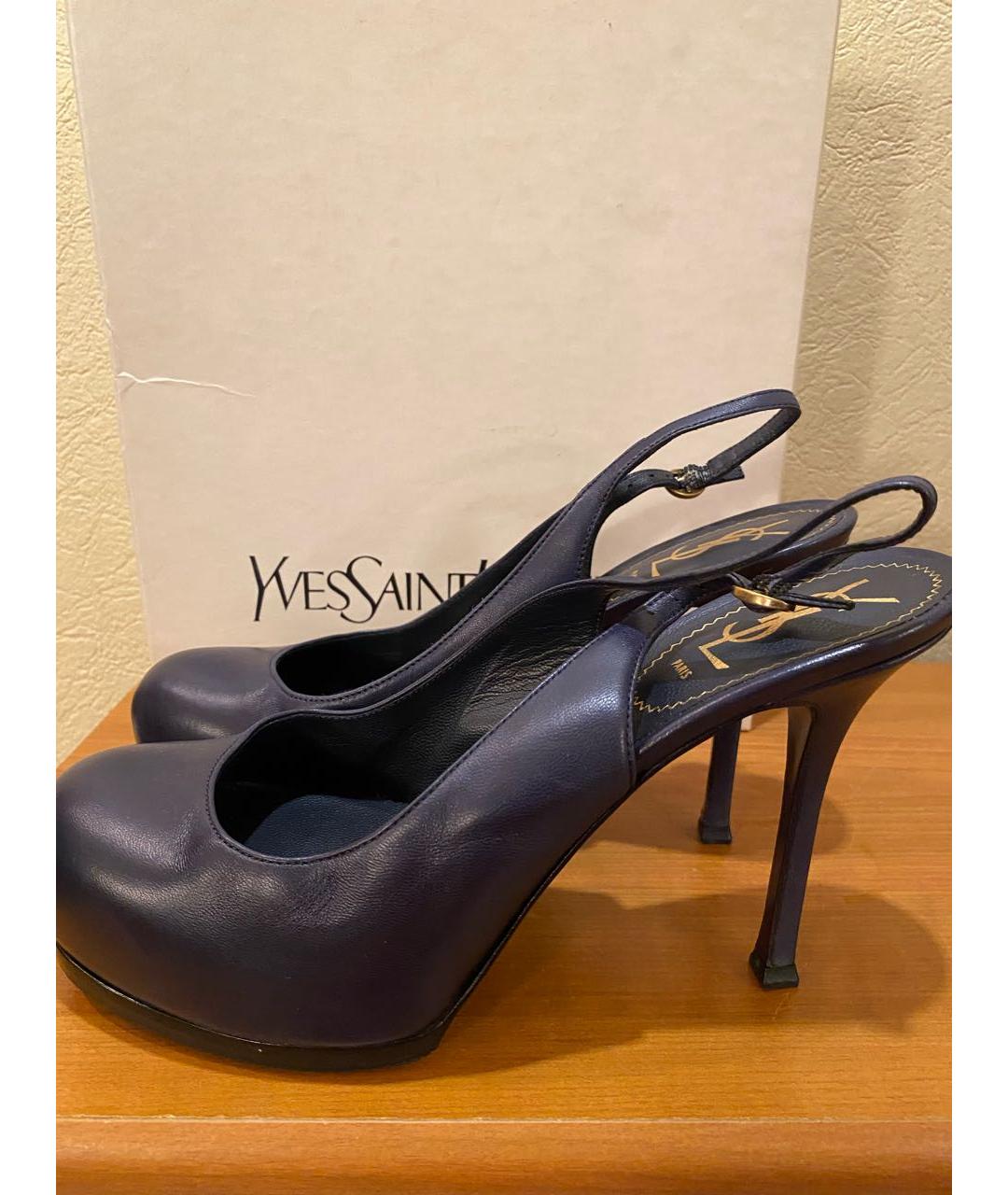 SAINT LAURENT Темно-синие кожаные туфли, фото 8