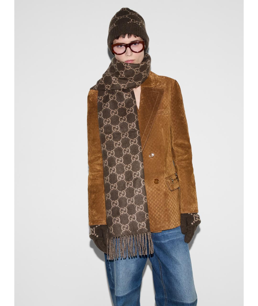 GUCCI Коричневый шарф, фото 2