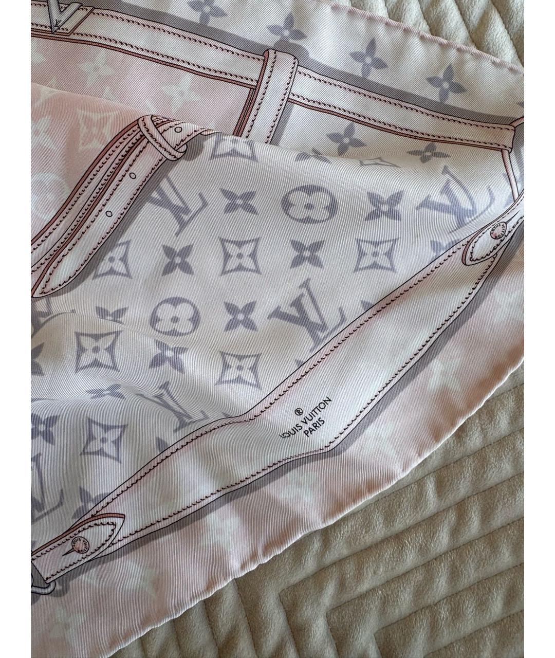 LOUIS VUITTON Розовый шелковый платок, фото 4