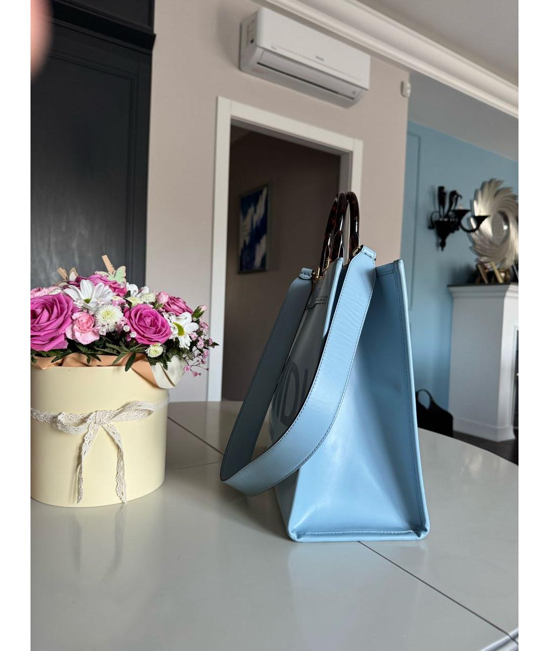 FENDI Голубая кожаная сумка тоут, фото 4
