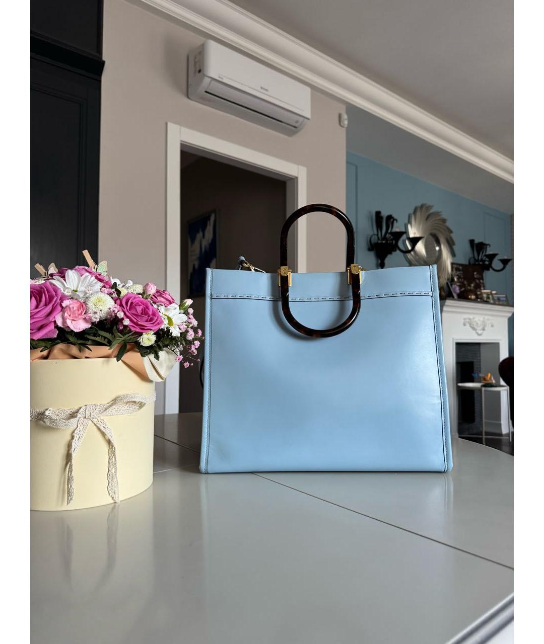 FENDI Голубая кожаная сумка тоут, фото 3