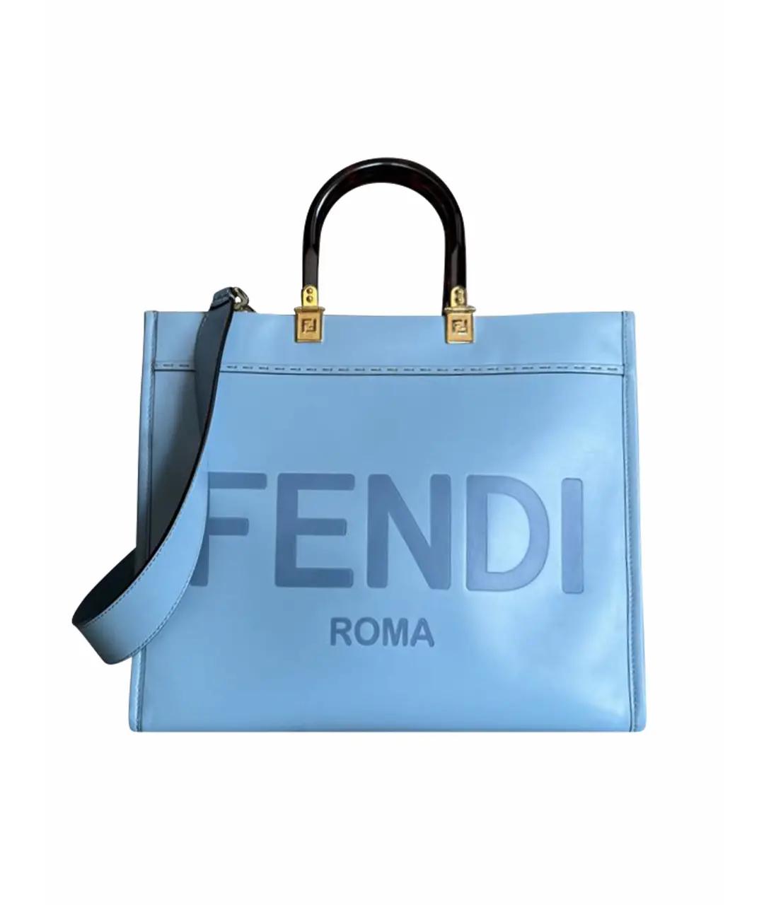 FENDI Голубая кожаная сумка тоут, фото 1