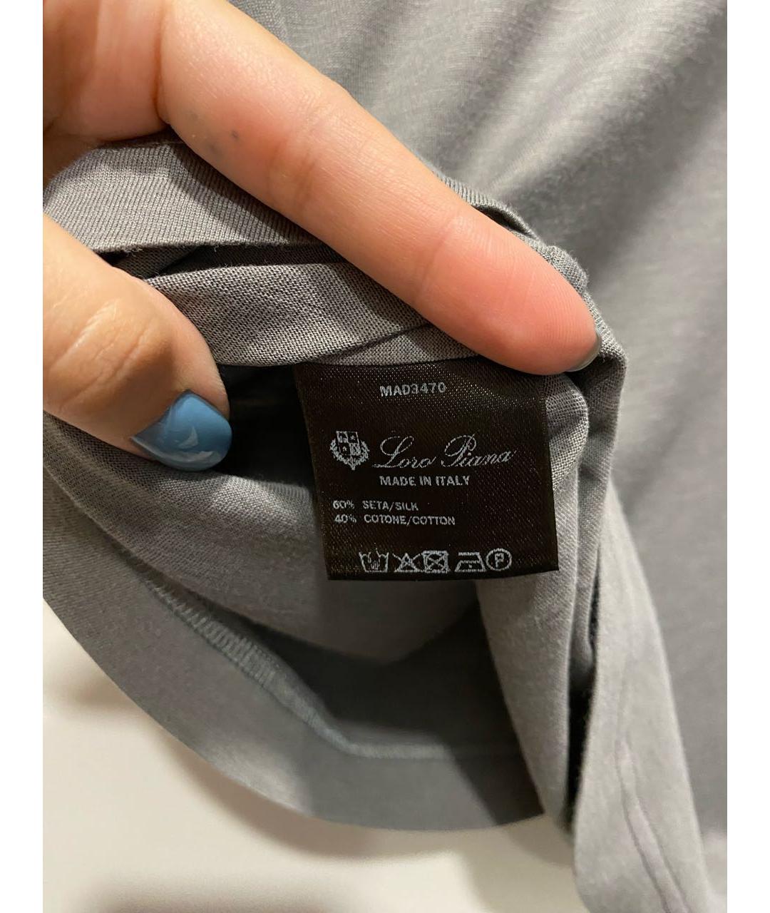 LORO PIANA Серая шелковая футболка, фото 4