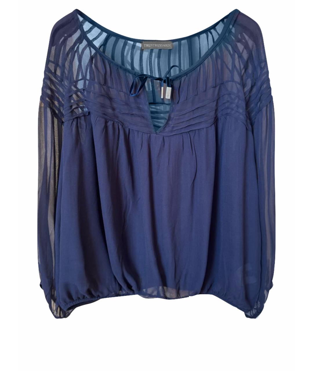 TRUSSARDI Темно-синяя шелковая блузы, фото 1