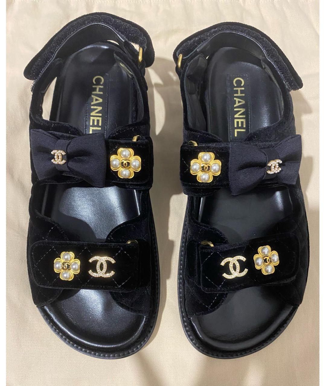 CHANEL Черные бархатные сандалии, фото 2