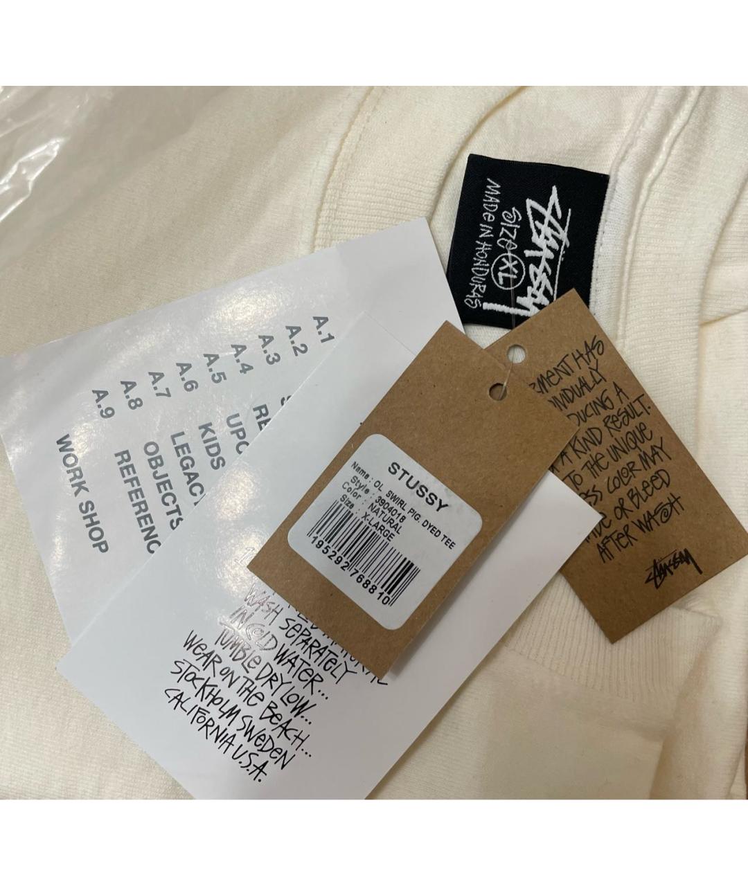 STUSSY Бежевая хлопковая футболка, фото 3