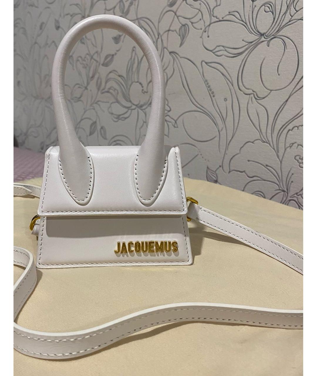 JACQUEMUS Белая кожаная сумка с короткими ручками, фото 5