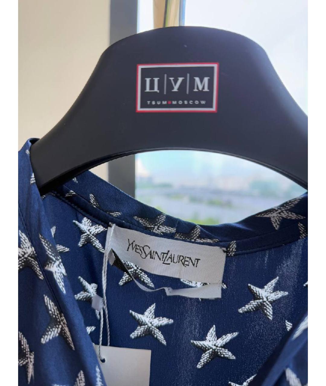 SAINT LAURENT Темно-синее шелковое повседневное платье, фото 4