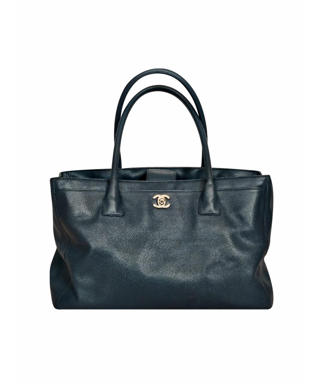 CHANEL Темно-синяя кожаная сумка с короткими ручками, фото 1