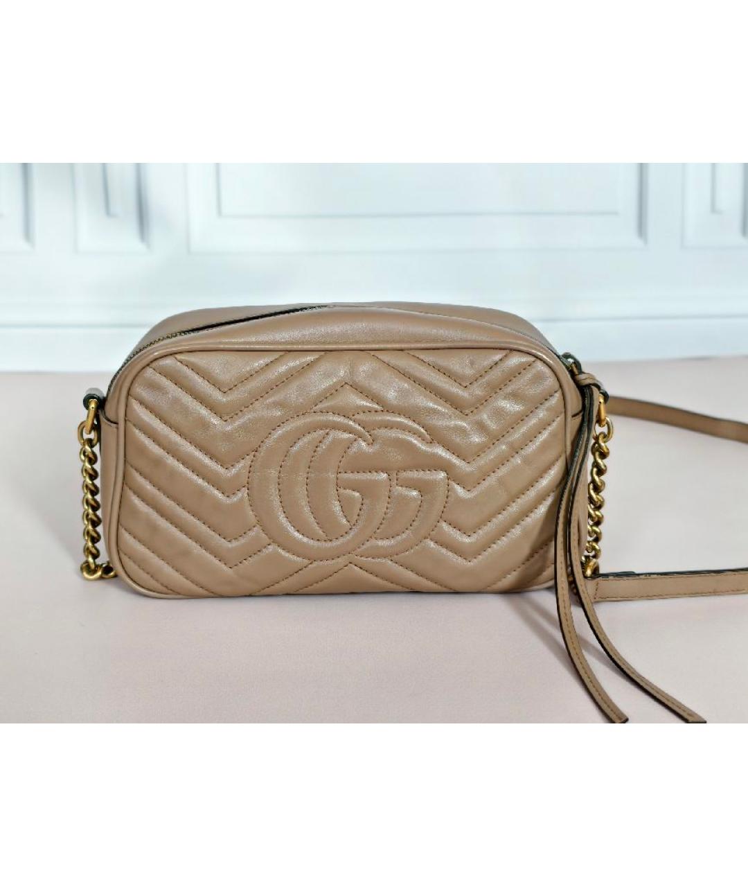 GUCCI Бежевая кожаная сумка с короткими ручками, фото 3