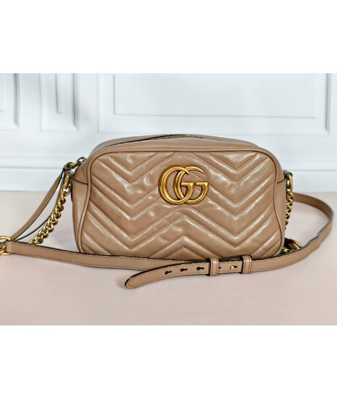 GUCCI Бежевая кожаная сумка с короткими ручками, фото 6