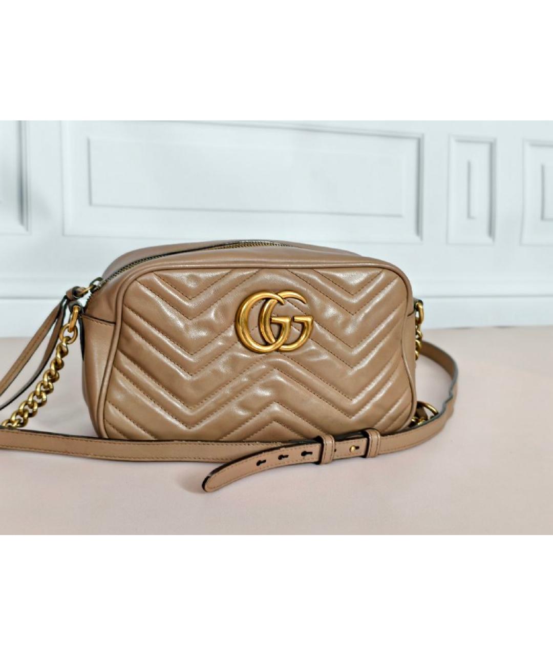 GUCCI Бежевая кожаная сумка с короткими ручками, фото 2