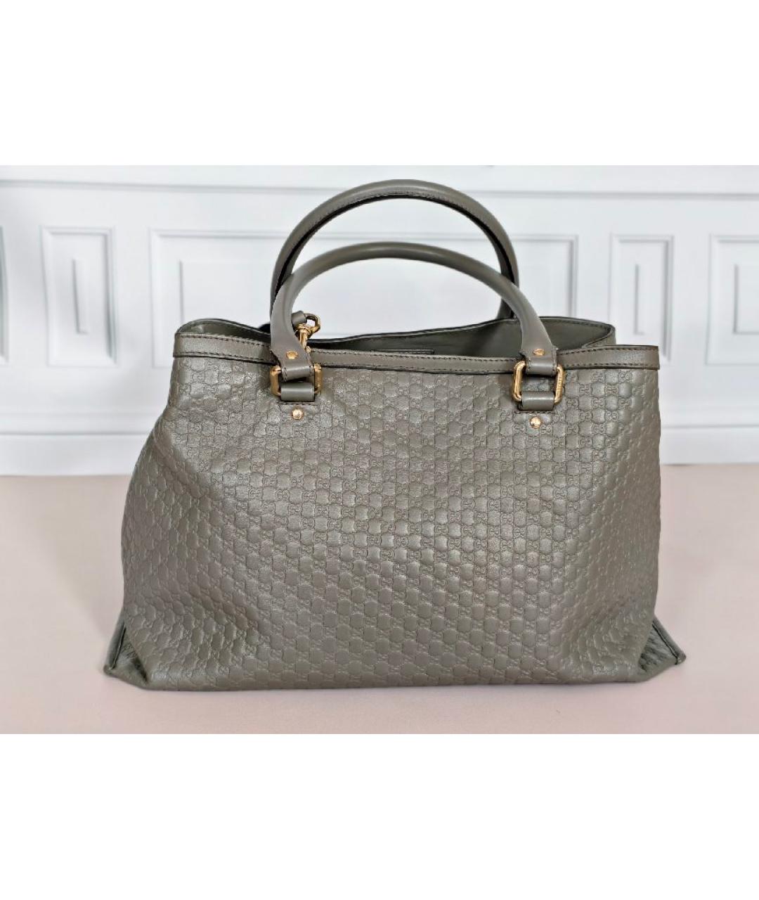 GUCCI Серая кожаная сумка с короткими ручками, фото 3