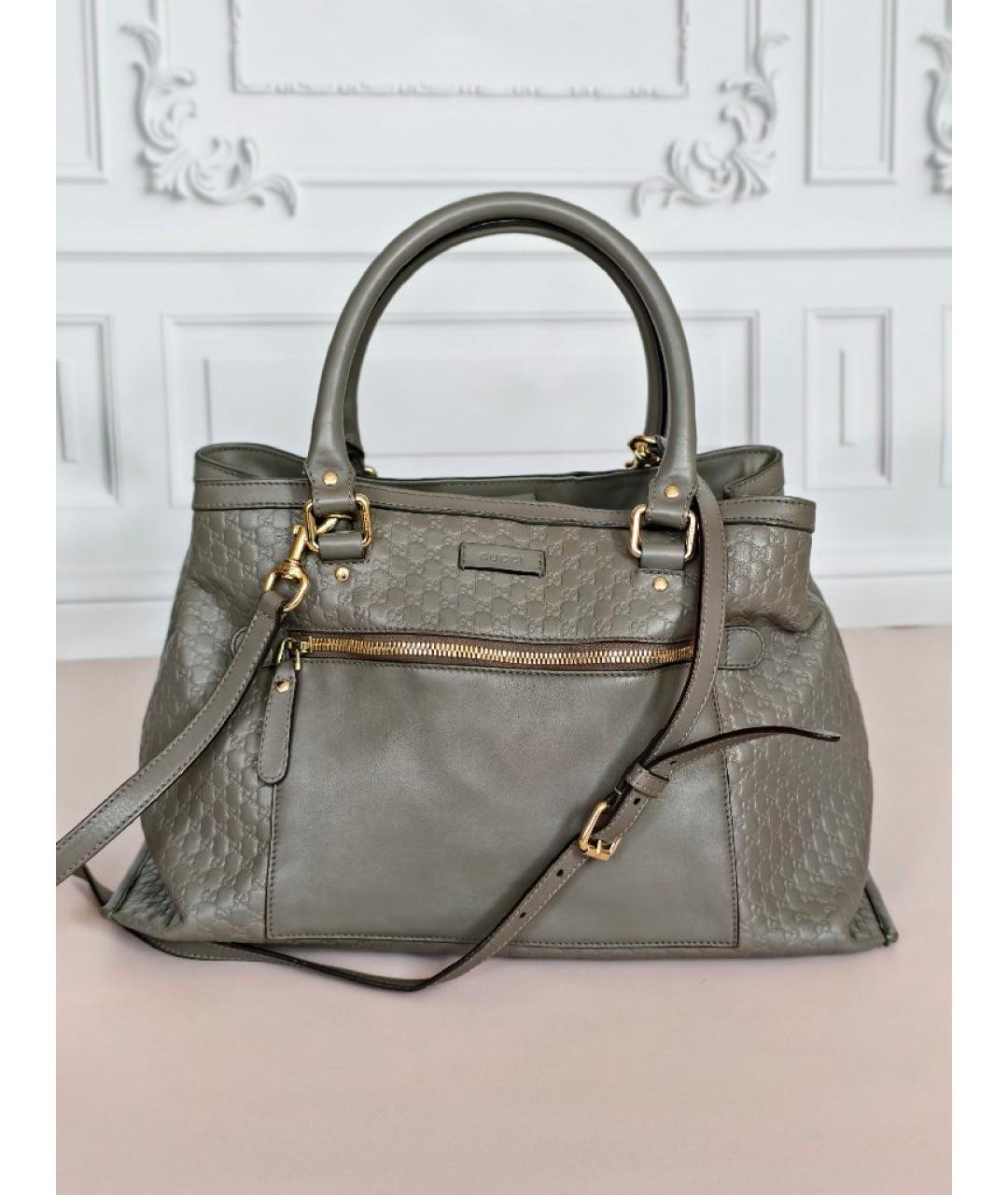 GUCCI Серая кожаная сумка с короткими ручками, фото 8