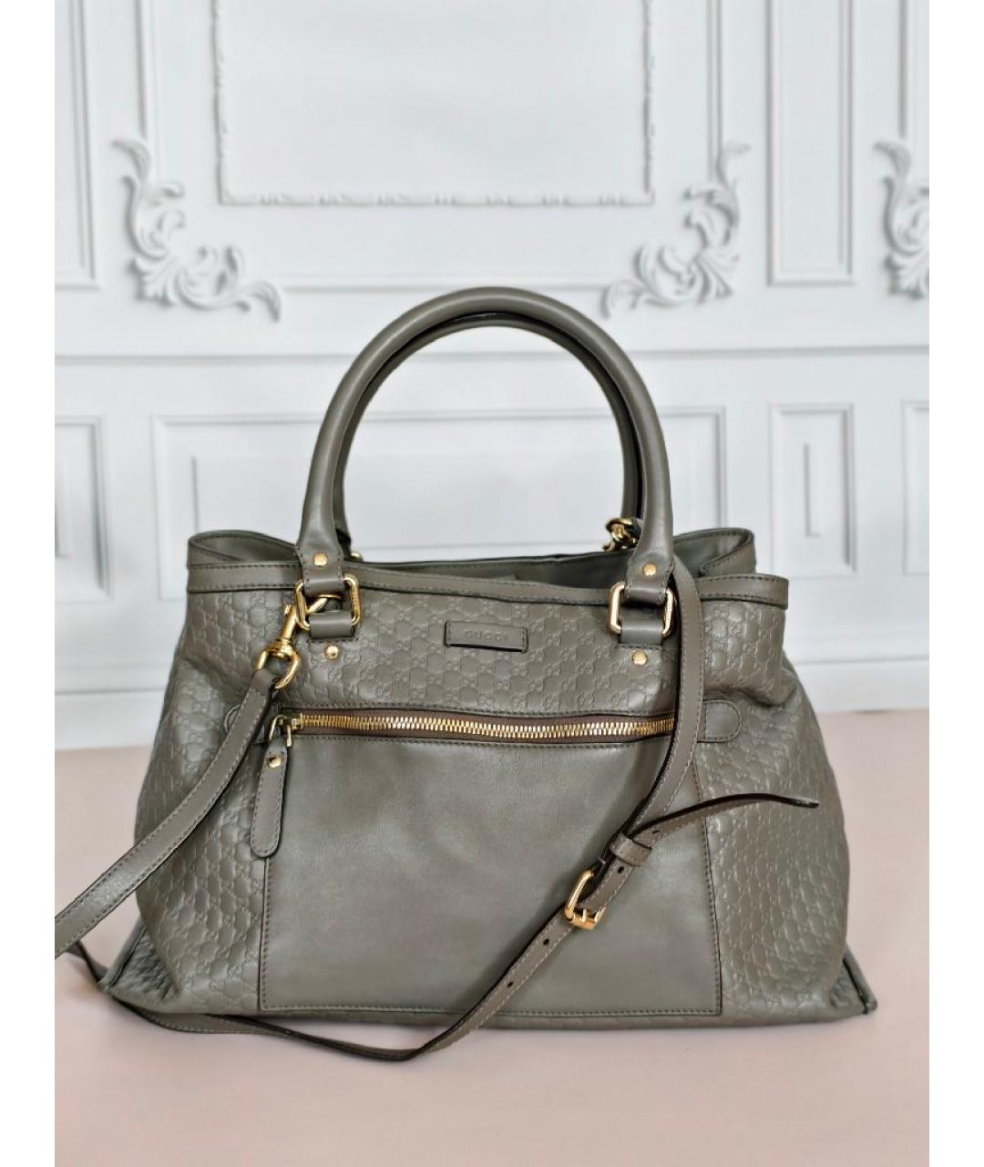 GUCCI Серая кожаная сумка с короткими ручками, фото 9