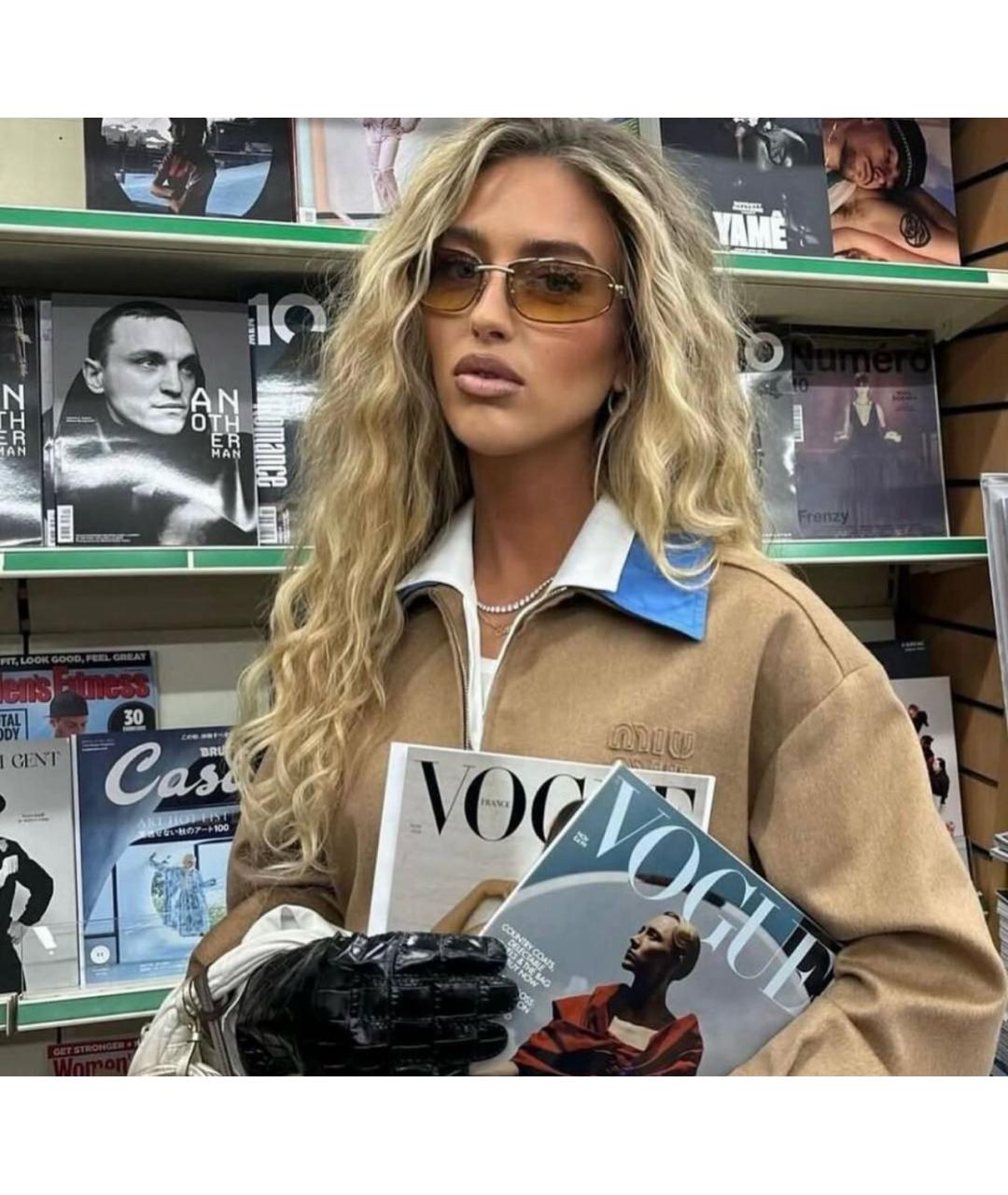 MIU MIU Коричневые металлические солнцезащитные очки, фото 4