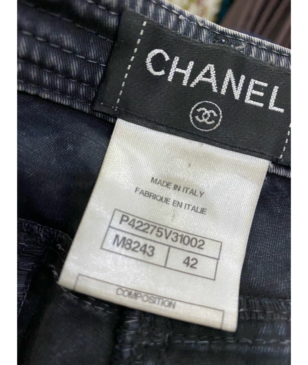 CHANEL PRE-OWNED Черные хлопко-эластановые прямые джинсы, фото 6