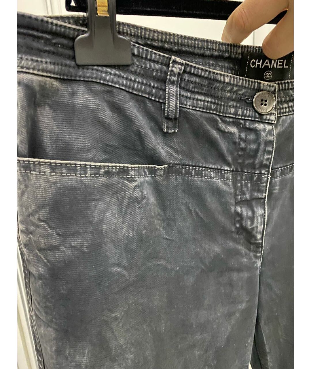 CHANEL PRE-OWNED Черные хлопко-эластановые прямые джинсы, фото 3