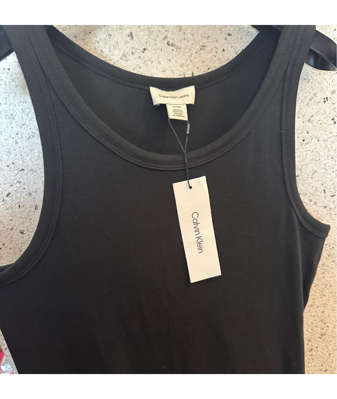 CALVIN KLEIN Черное хлопко-эластановое повседневное платье, фото 3